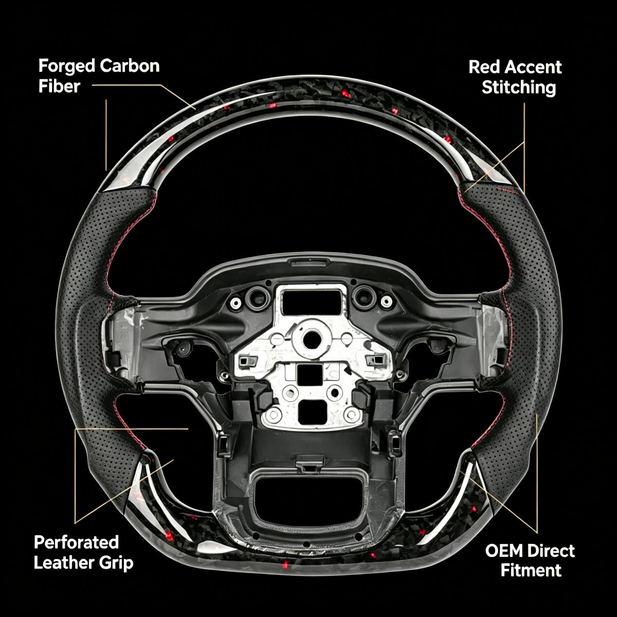 Ford F-150 / Raptor Carbon Fiber Steering Wheel — Forged Carbon & Red Accent Style