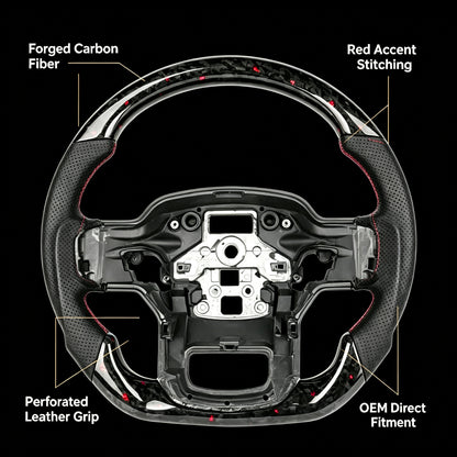 Ford F-150 / Raptor Carbon Fiber Steering Wheel — Forged Carbon & Red Accent Style