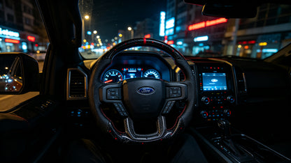 Ford F-150 / Raptor Carbon Fiber Steering Wheel — Forged Carbon & Red Accent Style